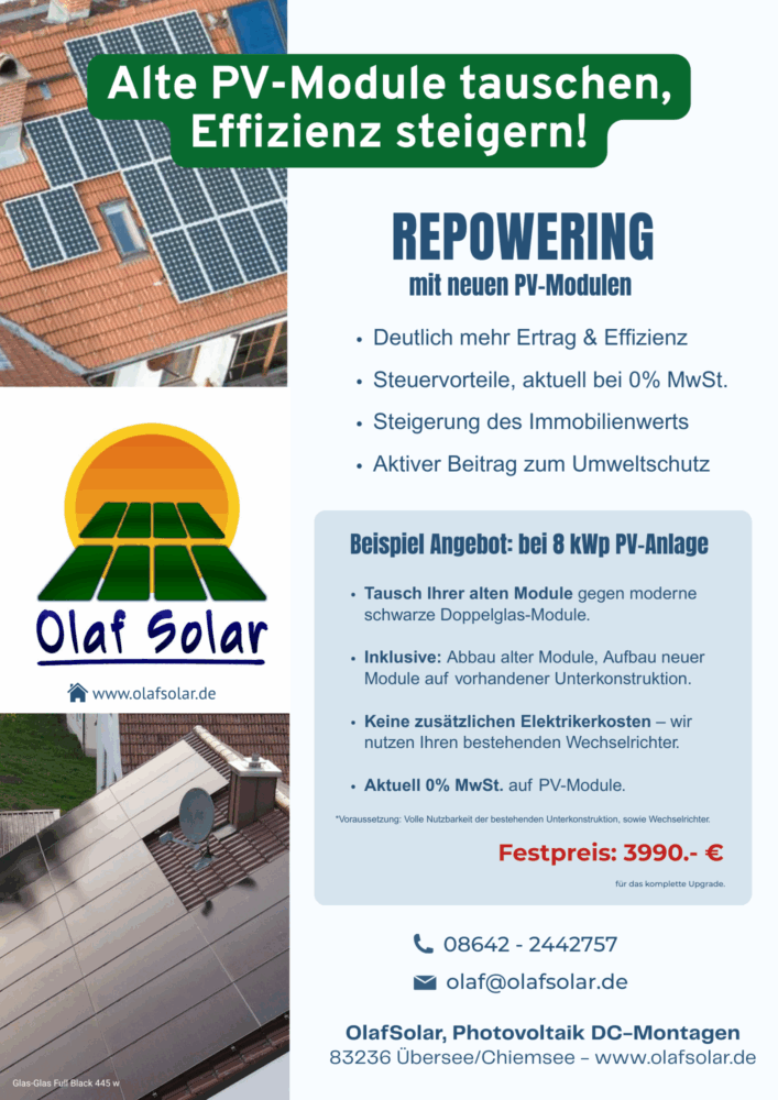 Unser Angebot - "Repowering": Mehr Leistung und Ertrag mit neuen PV-Modulen